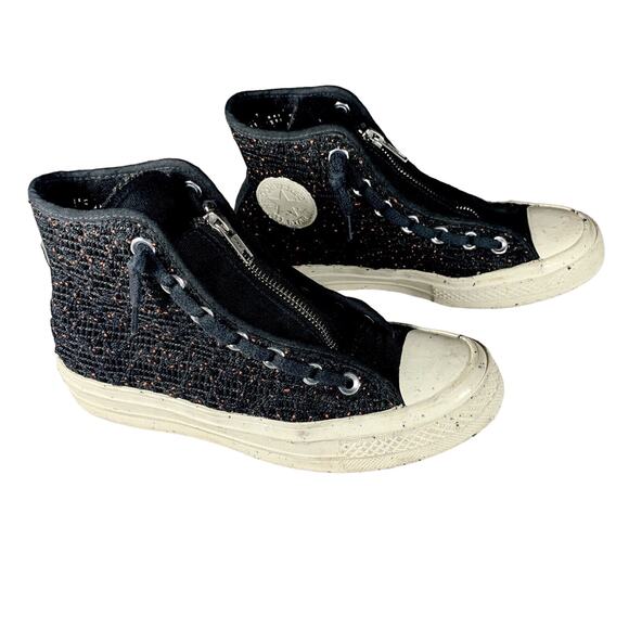 Converse Other - Converse All Star Chuck Taylor 70 High Kids 4 Speckled Black Crochet Knit Zip Up